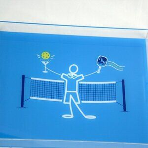 NWT Acrylic Martini Drinking Pickleball Player Serving Tray